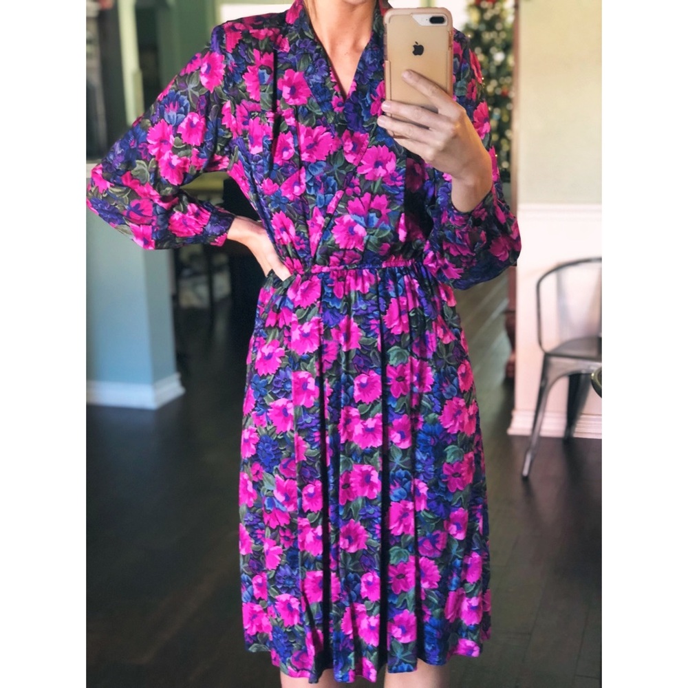 Vintage 1980s Leslie Fay Floral Dress
